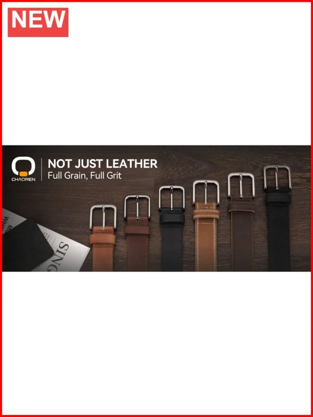 Men's Full-Grain Leather Belt with Solid Buckle - Handmade Casual Dress Belt
